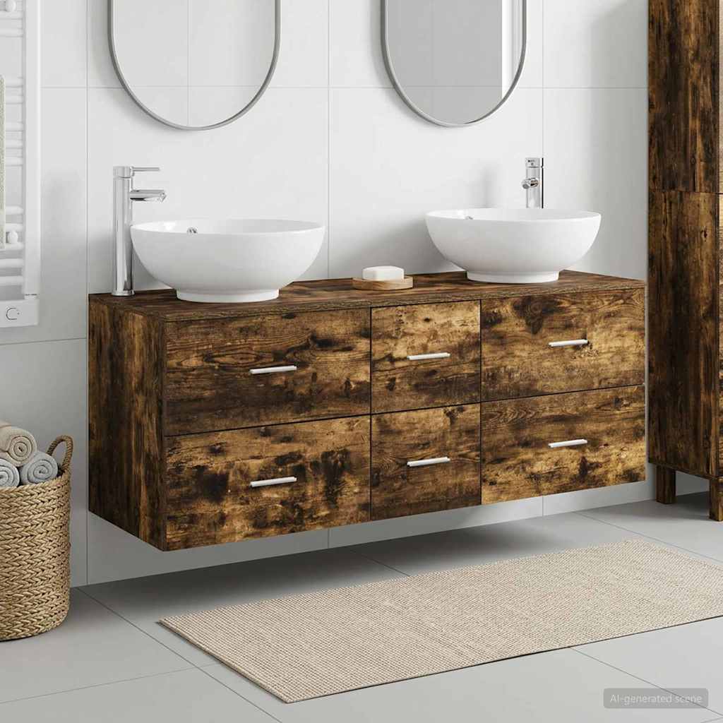 Bathroom Furniture Set 3 pcs Smoked Oak 129 x 44.5 x 80 cm