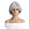 European and American Women's Silver Gray Wig Daily Use Natural Looking Side-parted Short Curly Inward-bent Synthetic Fiber Wig for Elderly Women
