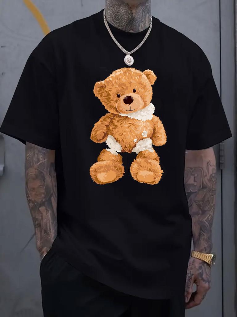 Мужская футболка из роскошного хлопка с коротким рукавом и графическим принтом мультяшного медведя, летняя, унисекс, мужская и женская, повседневная, свободная, модная