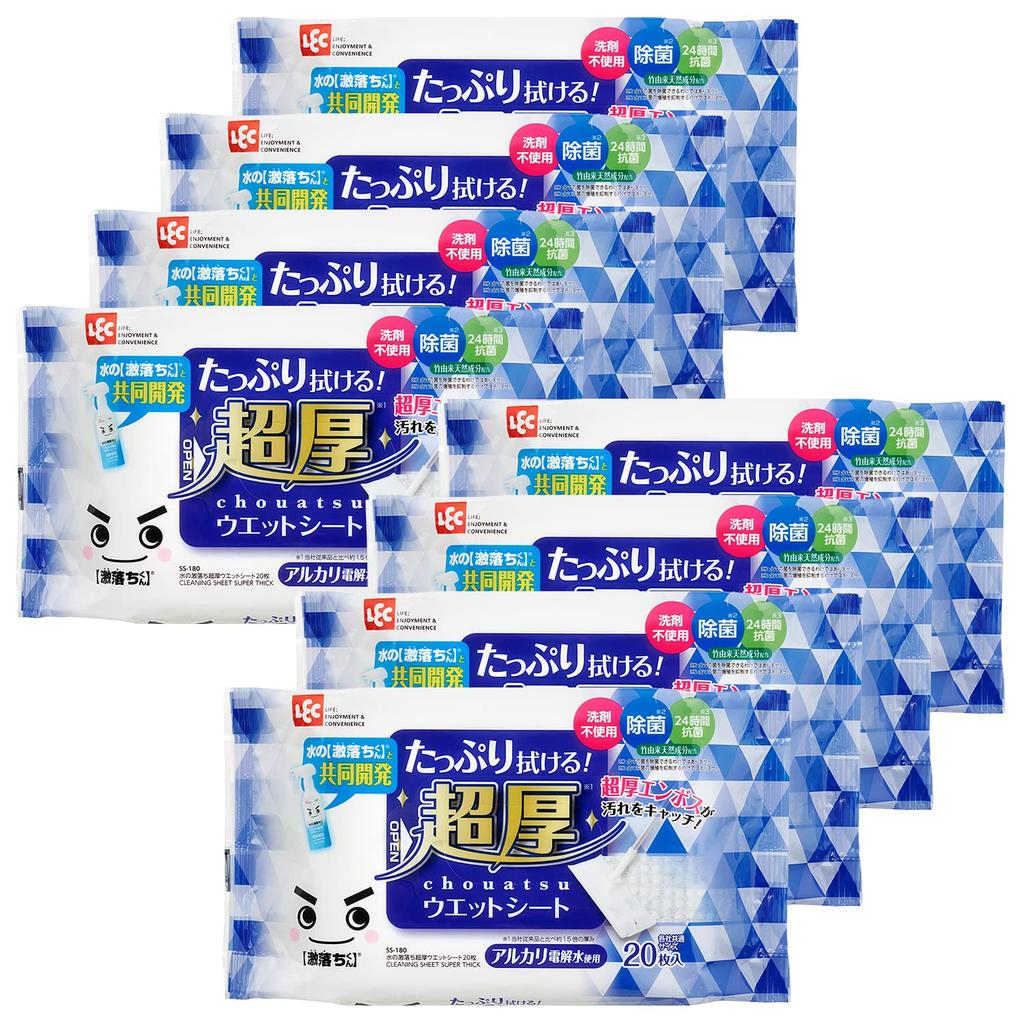 LEC Super Thick Wet 20 Sheets for Alkaline Electrolyzed Water S00997 Water-Removing Wipes, (8-Pack) Flooring/Uses /