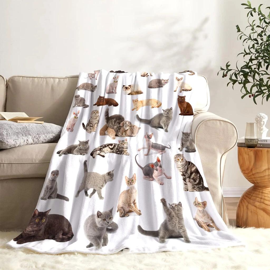 Cute Cat Kawaii Animal Design Flannel Throw Blanket Lightweight Warm Cozy Gifts for Kid and Adults Gift Suitable Couch Bed Chair
