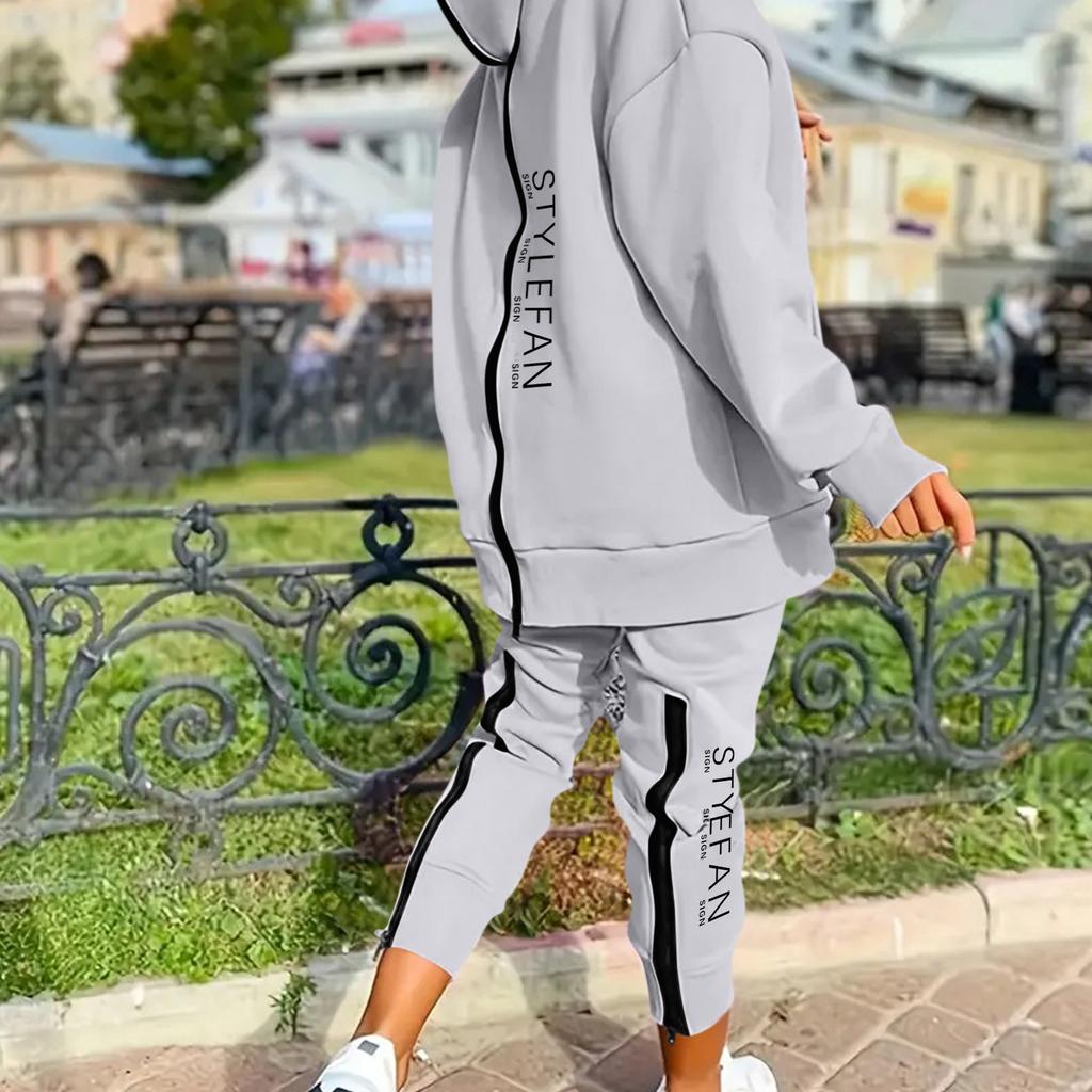 Женский комплект из двух предметов с длинными рукавами, длинными брюками и капюшоном на молнии