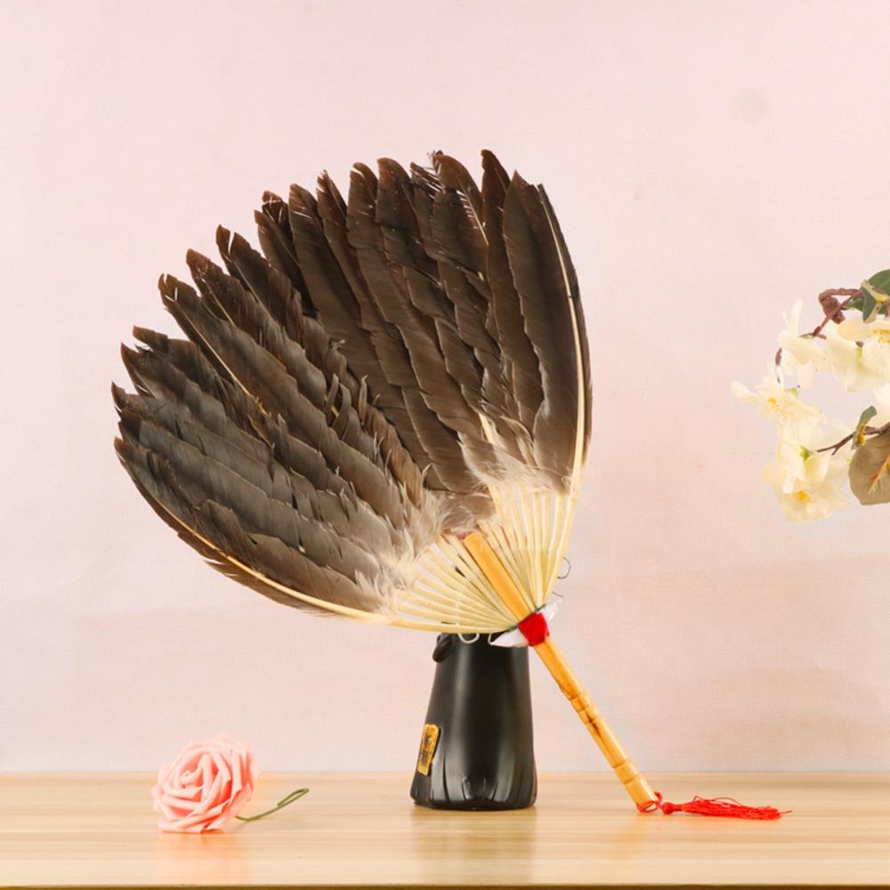 Vintage Hand Fan Large Size Tea Fan Dance Fan Goose Feather Fan Photography Props