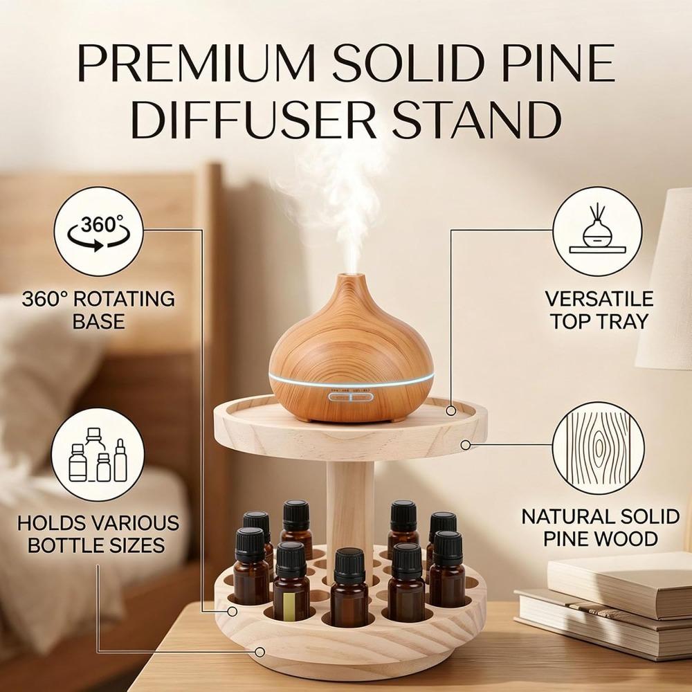 Round Rotating Base Essential Oil Storage Box Pine Wood Wooden Essential Oil Rack  Essential Oils