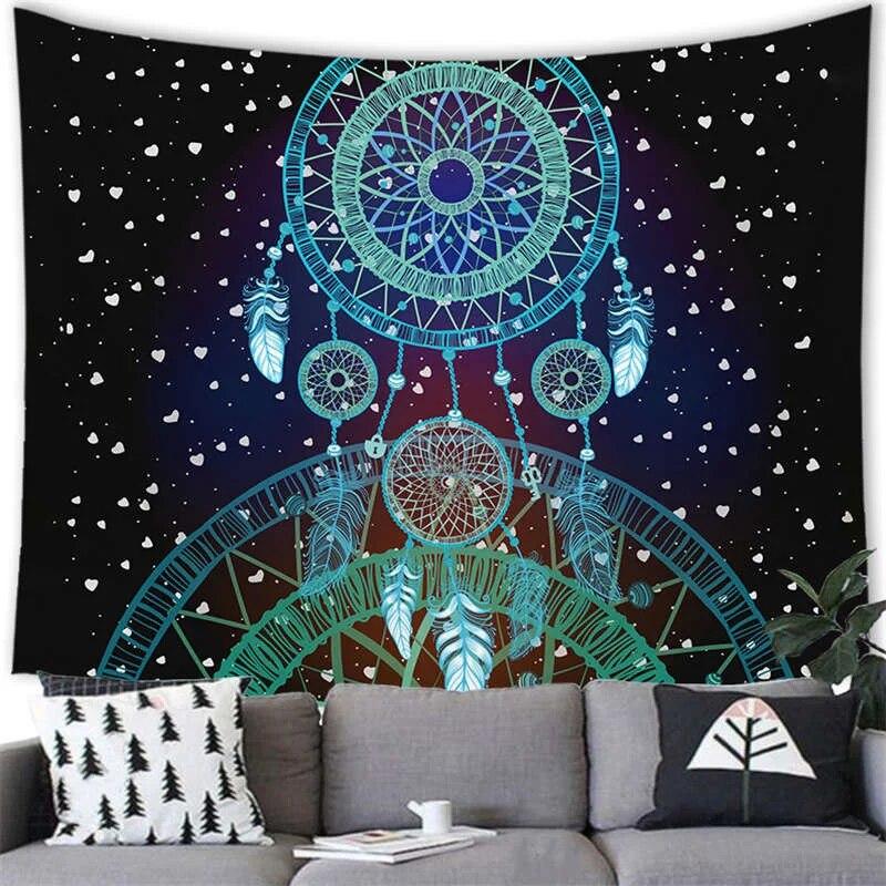 Богемный гобелен «Ловец снов» с психоделическим пером, мистический декор, настенный ковер в стиле хиппи для спальни, пляжное полотенце, домашний декор