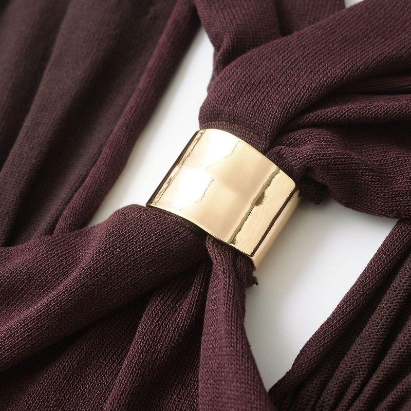 Kaslead New Arrival Women's Fashion Style Gold Inlaid Wide Shoulder Strap Hanging Collar Knitting Tops 4938116