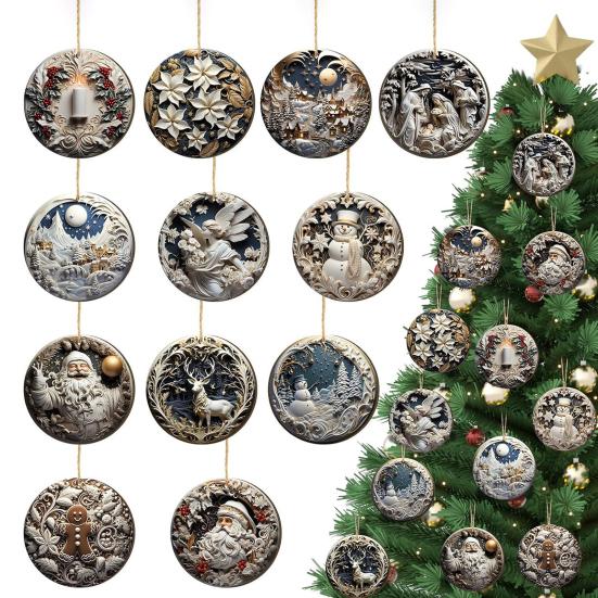 Рождественские деревянные украшения круглые винтажные сцена Рождества Санта снеговик подвесные