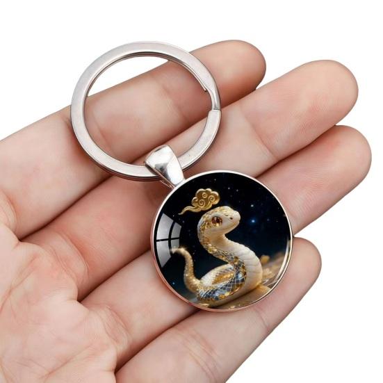 Брелок Зодиак Купольное стекло Сплав цинка Брелок с фоном звездного неба Украшения из золотой фольги 12 знаков зодиака Держатель для ключей