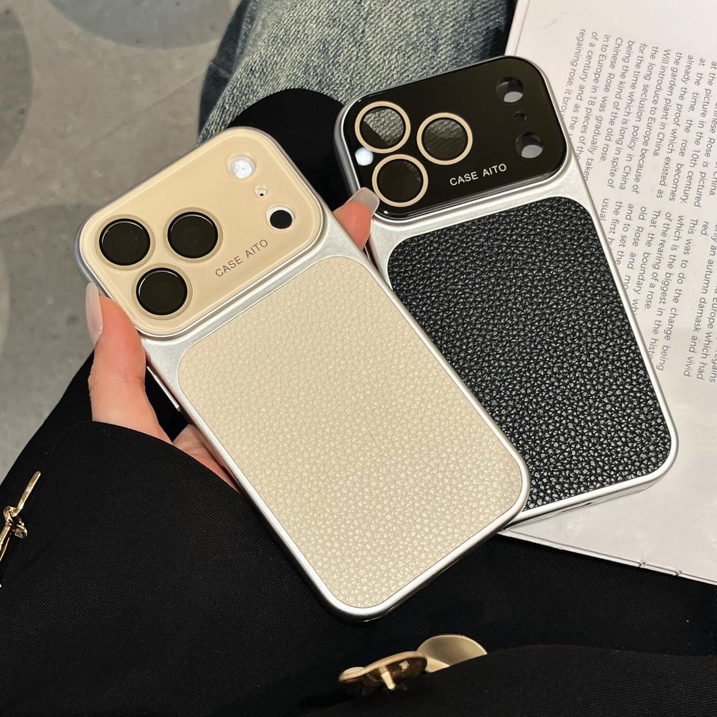 Роскошный чехол из личи-кожи конфетного цвета для iPhone 17 16 15 14 13 Pro Max, матовый, противоударный, гибридное стекло, чехол с защитой камеры