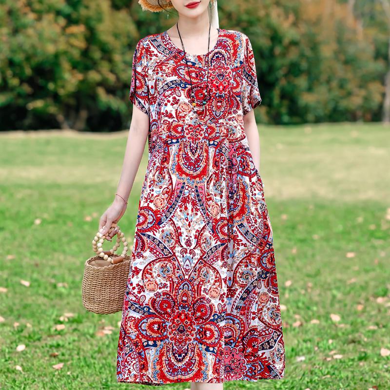 Летние повседневные женские платья винтажная одежда больших размеров с коротким рукавом элегантное длинное платье
