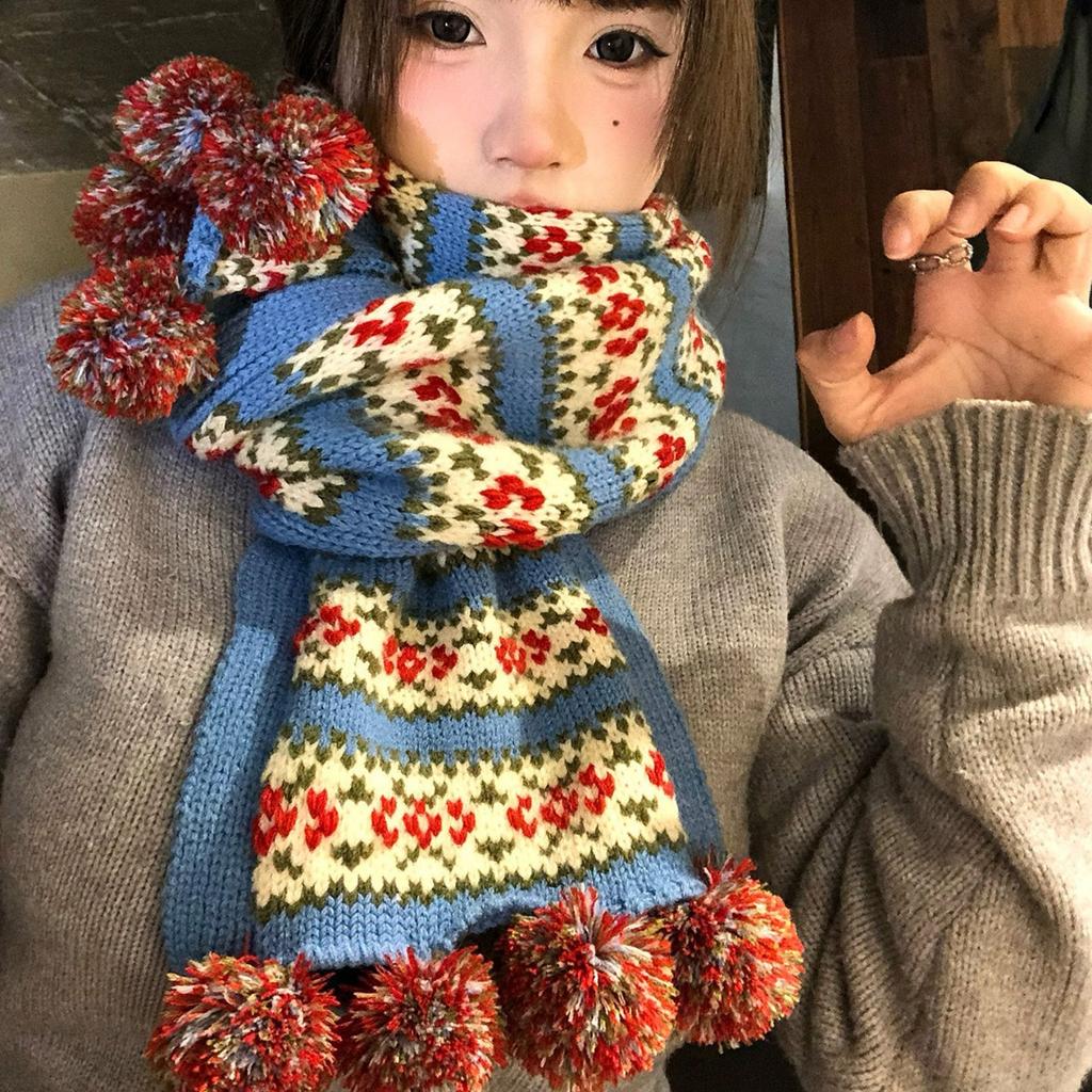 Шарф-шапка из жаккарда в стиле Fair Isle, вязаный, женский, зимний, рождественская атмосфера, утолщенный, теплый, для защиты шеи от холода