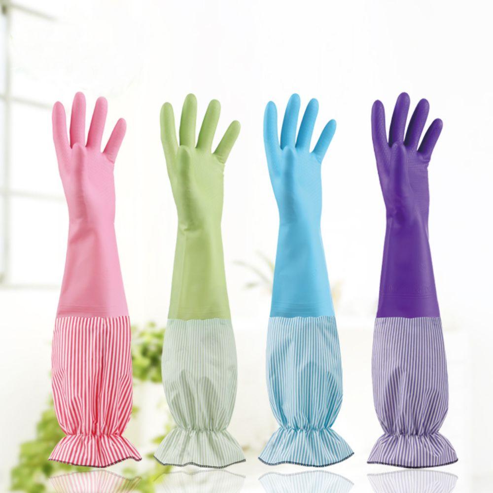 Stripe Pattern Cleaning Glove Long Sleeves Rubber Glove for Household Cleaning Work