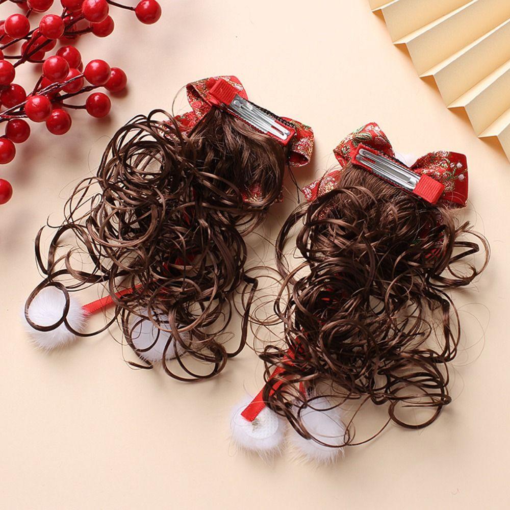 2 шт. кисточка детский парик шпилька китайский стиль красный бант заколка детский бант парик новогодний праздничный