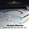 Irregular Rimless Myopia Glasses for Women Men Anti Blue Light Finished Near Sight Eyeglasses Retro Prescription Minus Eyewear