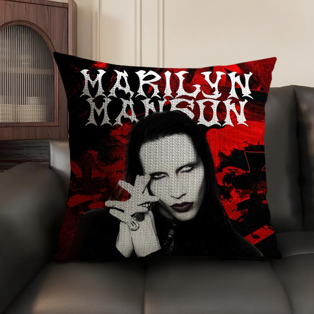 M-Marilyn Manson Чехол для подушки Rock Натуральный лен Органическая ткань Двусторонняя печать Диван Домашний декор Подарок Наволочка
