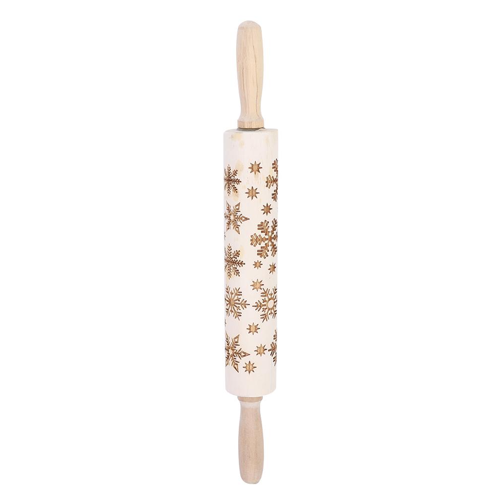 Christmas Wooden Rolling Pins Engraved Embossing Dough Pin with Snowflake Pattern Baking Tool
