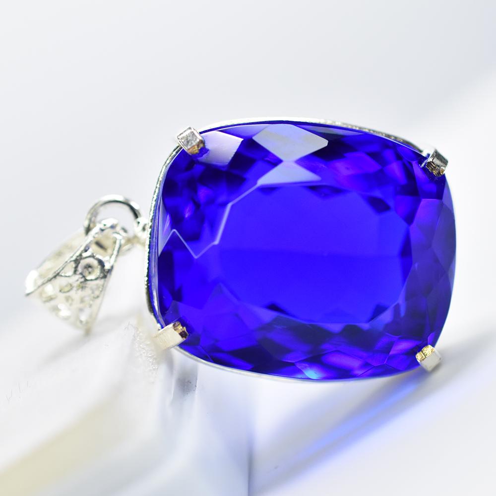 Natural Tanzanite Pendant 105.60 ct Brazilian Cushion Cut 925 Sterling Silver Gemstone Jewelry Gift