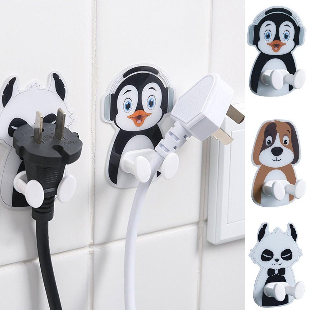 Plastic Cartoon Plug Hanger Self Adhesive Socket Storage Rack Animal Wall Plug Bathroom