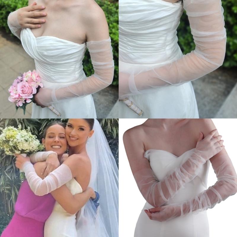 Simple White Arm Sleeves Sheer Gloves Elegant Bridal Gowns And Formal Occasion Elbow Length Gloves for Wedding Ceremony