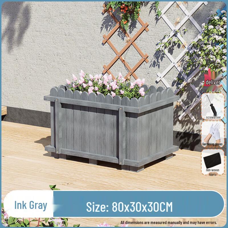 Outdoor Carbonized Solid Wood Garden Planter Box