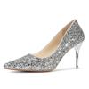 Wedding Shoes Women's Winter Bride Shoes Sequined Wedding Dress Two Wear Crystal Shoes New Silver Bridesmaids High Heels Thin Heels Not Tired Feet