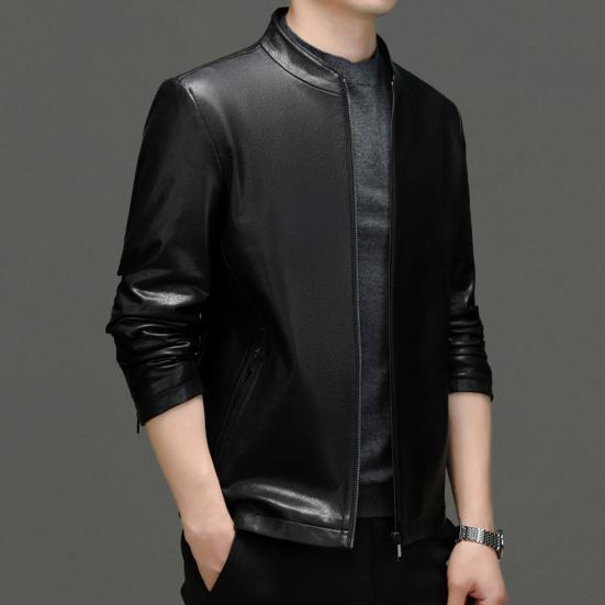 Мужская куртка с лацканами, длинным рукавом, застежкой-молнией, стандартный крой, пальто, однотонная короткая куртка из искусственной кожи, повседневная уличная верхняя одежда