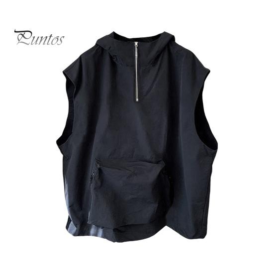 Мужской летний жилет с капюшоном на молнии и половиной планки без рукавов в стиле хип-хоп, жилет, однотонный быстросохнущий жилет с большими карманами