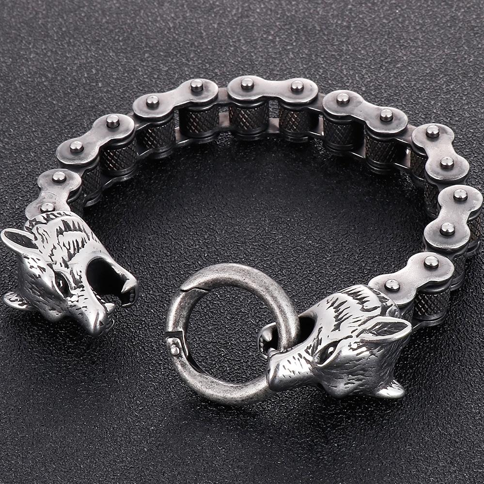 Готический двойной волчий головной браслет из нержавеющей стали для мужчин, винтажный черный цвет
