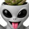 Alien Face Planter Funny Planter, 3D Printed Novelty Plant Pot, Cute Gray Head for Succulents Cacti Home Table Shelf Decoration Desktop Pot