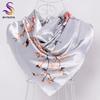 [BYSIFA] Chinese Silk Scarves New Women Winter Plaid Satin Square Scarves 90*90cm Grey White Floral Female Hijab Scarves Stoles