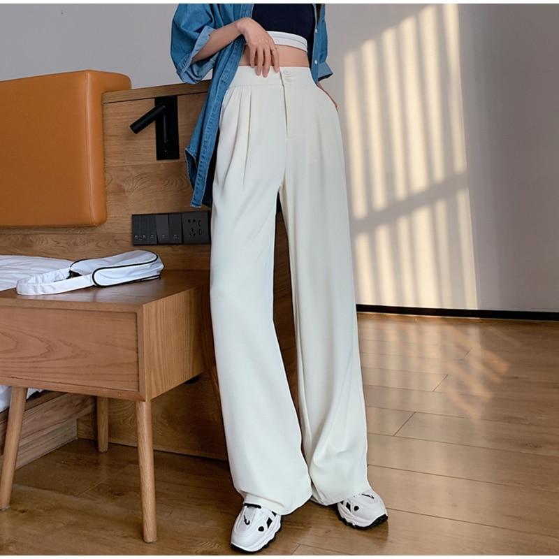 Summer Loose Casual Trousers For Women High Waist Maxi Wide Leg Pants Female Elegant 2022 Fashion Clothes New
