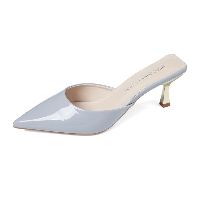 Баотоу Полутапочки Женские Новинка Летней Носки Лакированная Кожа Острый Носок Неглубокий Вырез Маленькая Шпилька Высокий Каблук