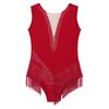 Kids Girls Shiny Figure Skating Sleeveless Leotard Rhythmic Gymnastics Fringed Bodysuit