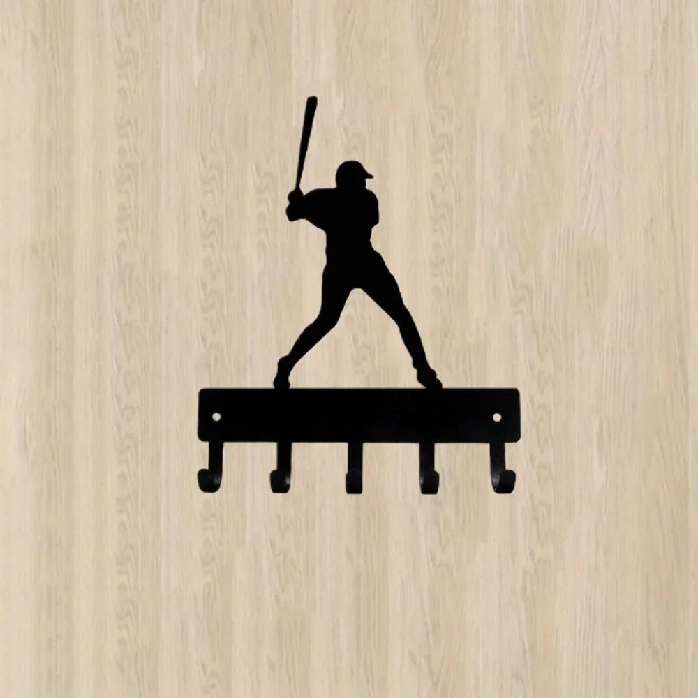 Baseball Batter Sport - Key Hooks Holder - 6 Inch Wide Metal Wall Art Iron Crafts, Decorative Organizer for Sports Enthusiasts