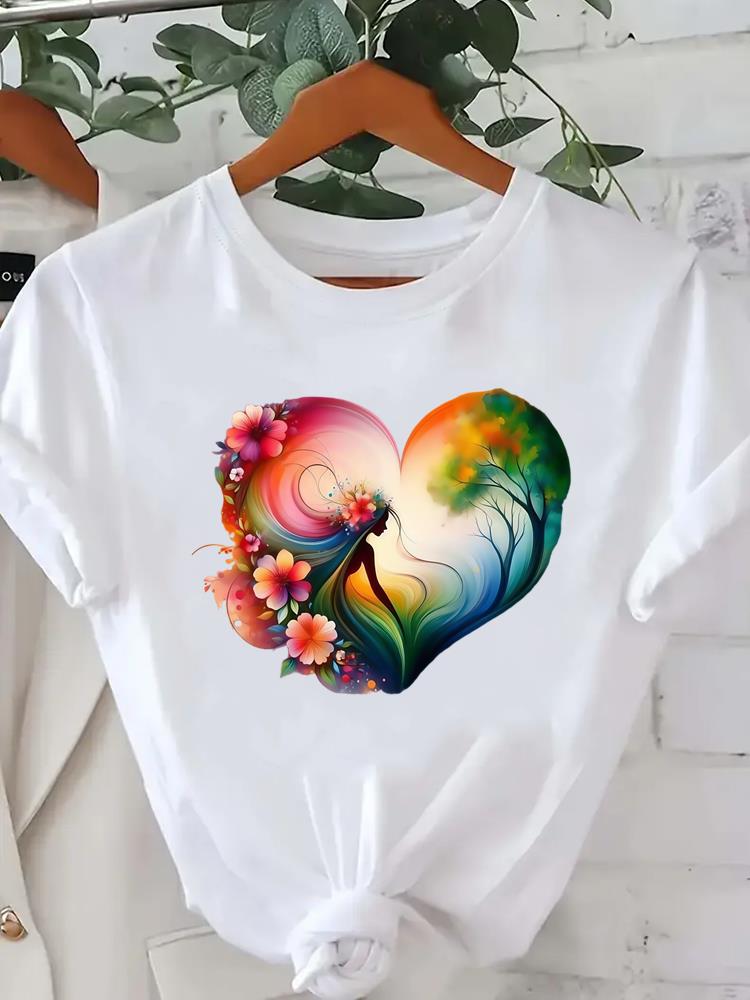(Азиатский размер) Женская футболка с принтом, повседневная, с коротким рукавом, одежда, сладкая любовь, тренд 90-х, рубашка, модная, женская, графические футболки