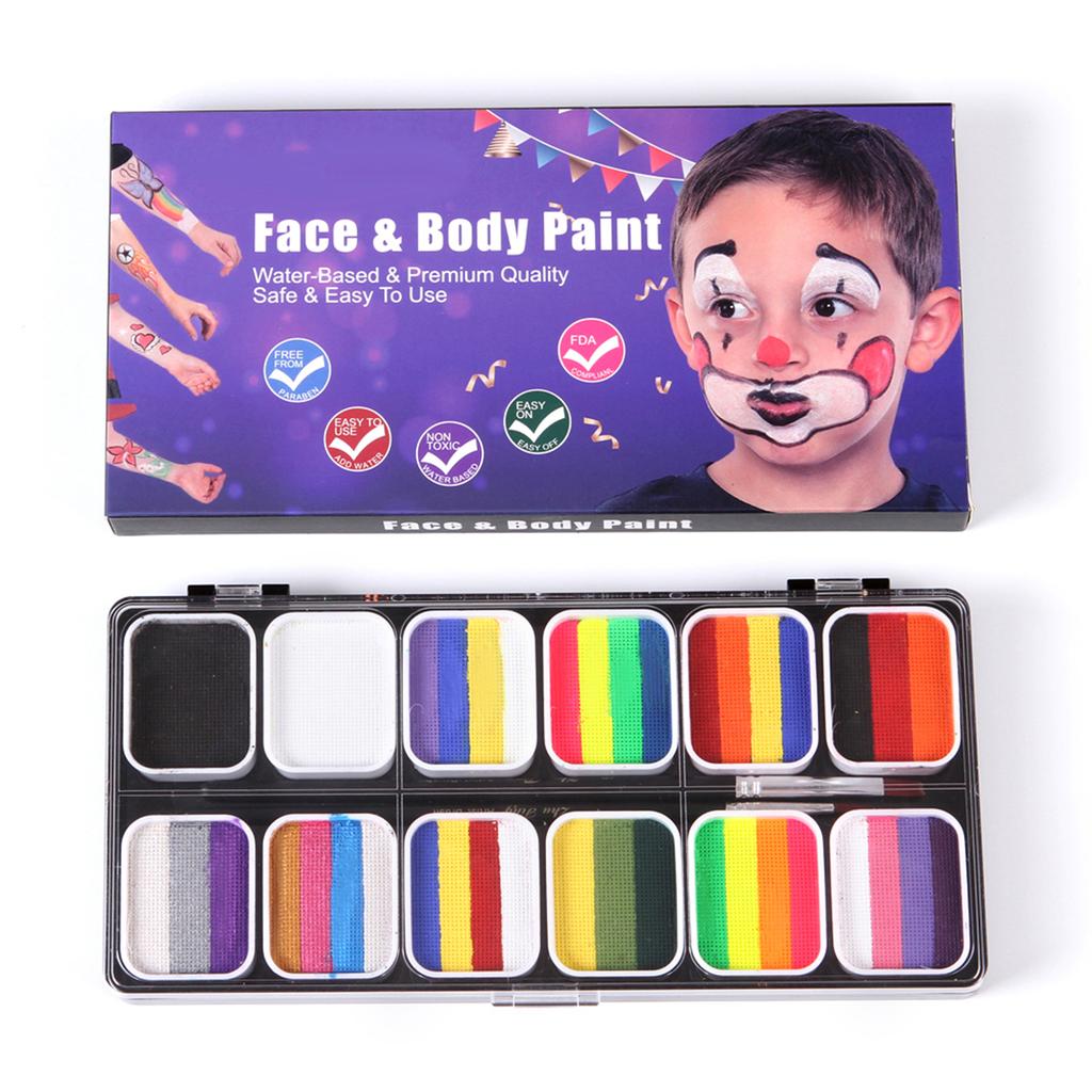 Набор акварельных красок 30 цветов Профессиональные краски для лица с 3 кистями, 6 трафаретами и 10 зелеными губками