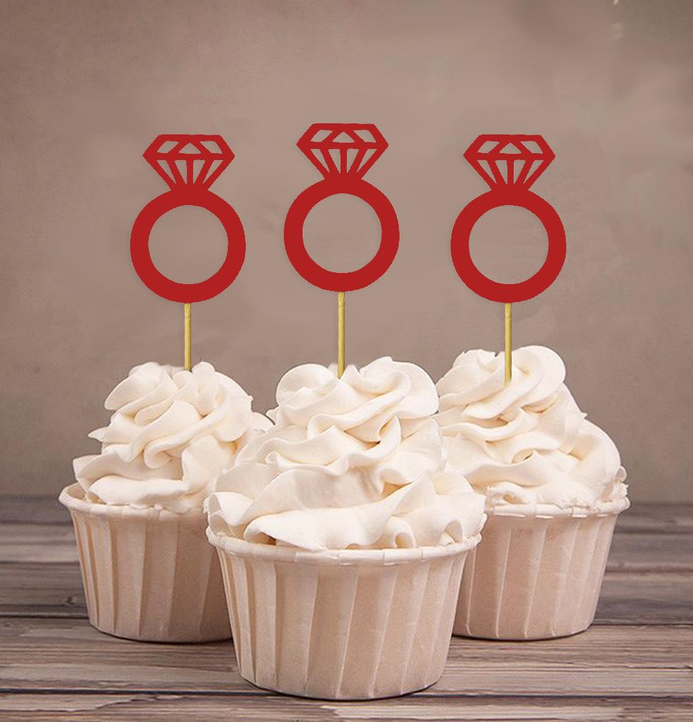 Darling Souvenir| Wedding Engagement Ring Cupcake Toppers| Party Dessert Decorations - Pack Of