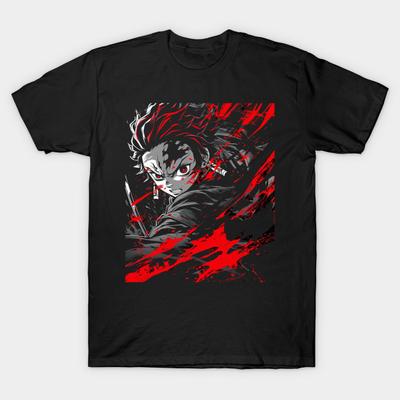 Мужская черная футболка с принтом, очень большая футболкаDemon Slayer Daring Duels, хлопковая футболка с принтом на бумаге для переноса без разрезов