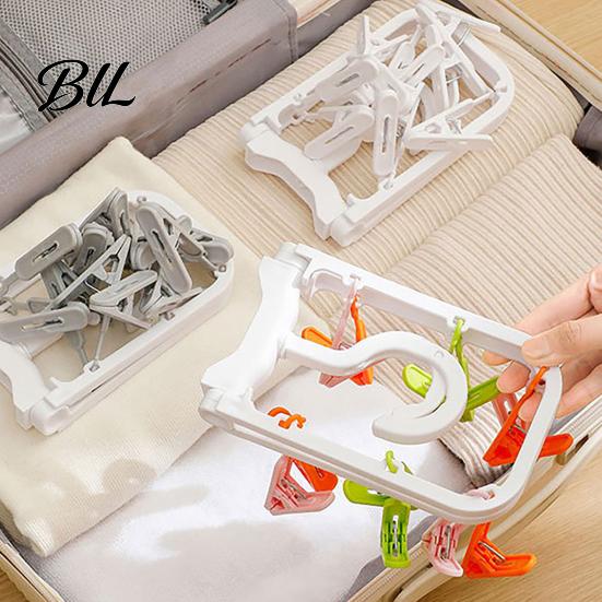 Portable Drying Hanger Clothes Rack with 12 Clips, Heavy Duty Plastic Rotatable Home And Travel Laundry Tool Foldable Hanger, Anti-Slip Organizer for