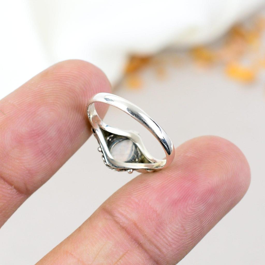 Кольцо ручной работы с радужным лунным камнем в стиле бохо из стерлингового серебра 925 пробы с драгоценными камнями в форме груши для женщин