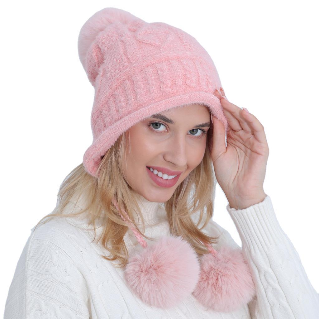 Женская милая осенне-зимняя плюшевая вязаная теплая шапка из мягкой шерсти синели