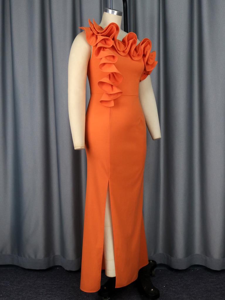 AOMEI Оранжевые вечерние платья с оборками на одно плечо, высокой талией и разрезом, вечерние наряды для женщин на бедрах