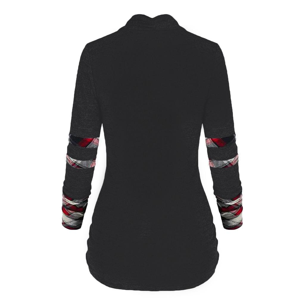 Женский модный повседневный клетчатый топ с круглым вырезом и веревочным топом с длинными рукавами