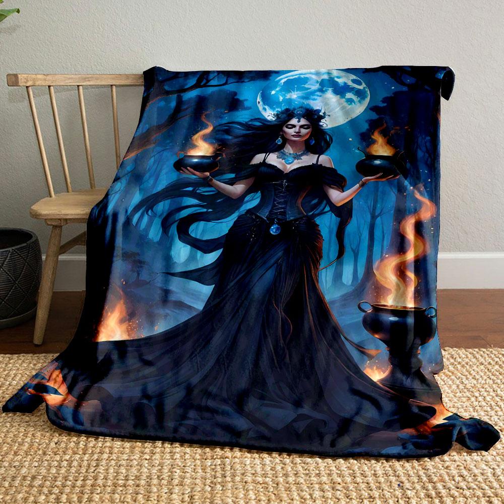 Mysterious Witch Glowing Cauldrons Moonlit Forest Blanket bedroom Blanket for Livingroom Couch lunch break Soft throw for Friend's festival Gift