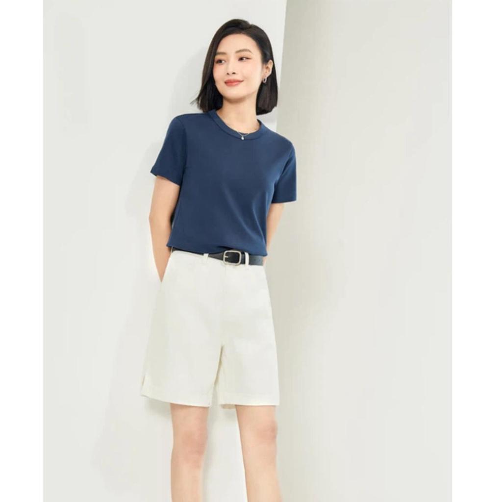 Giordano Women's Short-Sleeve T-Shirt, Pure Cotton Double-Sided Fabric, Skin-Friendly Breathable Basic Round Neck Top