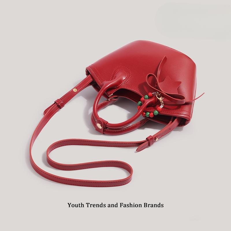 Сумка-корзина французского винтажного стиля на одно плечо, сумка-ведро для поездок на работу, красная свадебная сумка