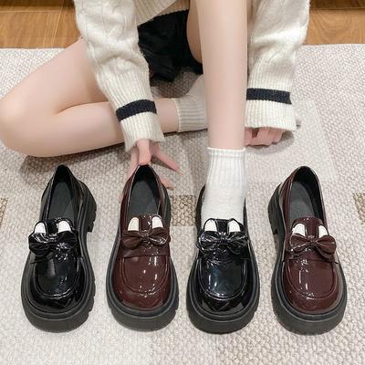 Маленькие кожаные туфли с французским бантом, женские, ретро, японский стиль, круглый носок, британский стиль, лоферы на платформе, новинка осени 2025 года