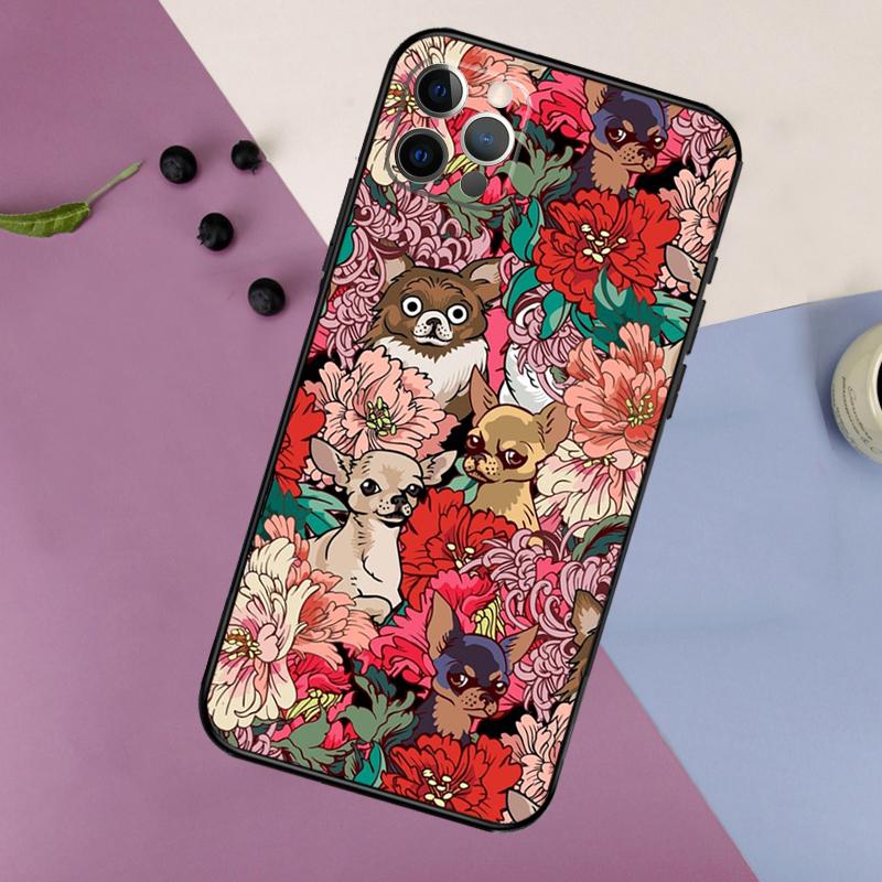 Чехол с цветочным рисунком и мордочкой чихуахуа для iPhone 16 15 14 13 12 11 Pro Max 7 8 Plus XR XS Max X Защитная крышка для телефона