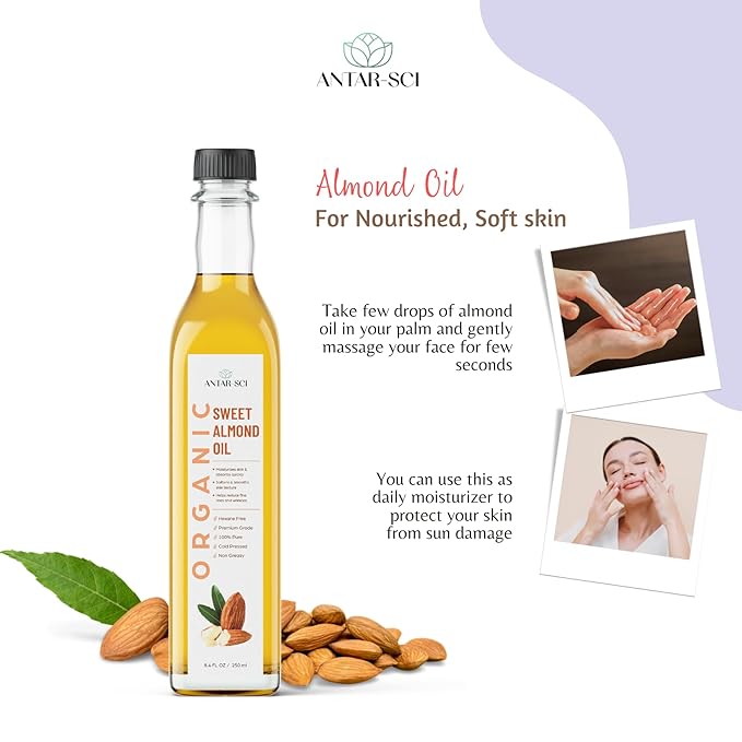 Pure Cold Pressed Sweet Almond Oil for Body, Skin and Hair | Natural Almond Oil | 250 Ml
