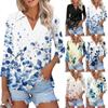 Женская мода повседневная рубашка с лацканами и рукавом 3/4 с принтом, женские топы с V-образным вырезом